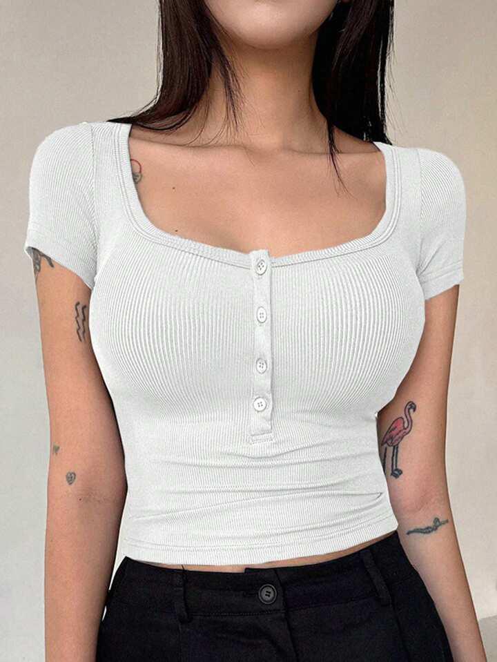 Front Button Crop Top