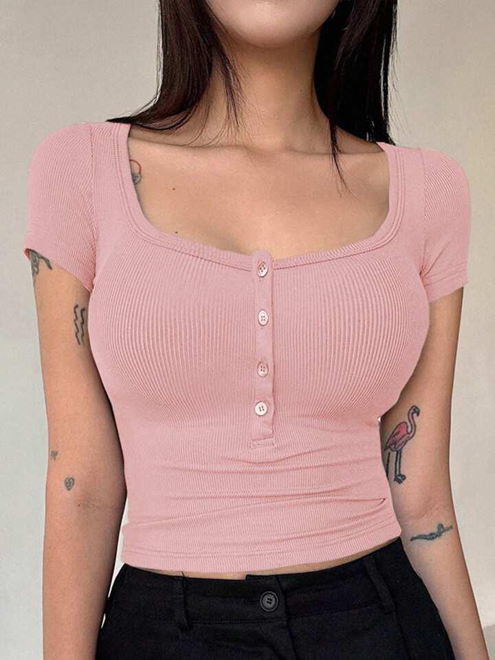 Front Button Crop Top