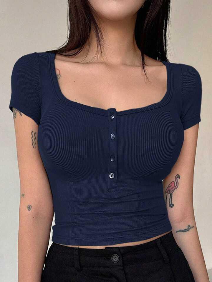 Front Button Crop Top