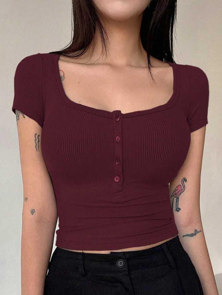 Front Button Crop Top