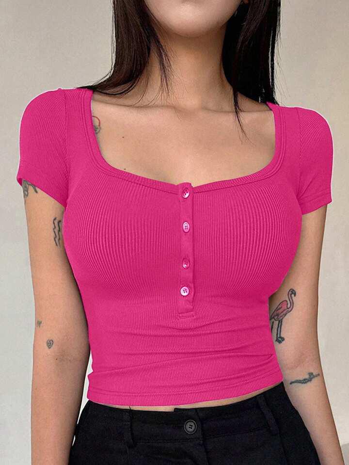 Front Button Crop Top